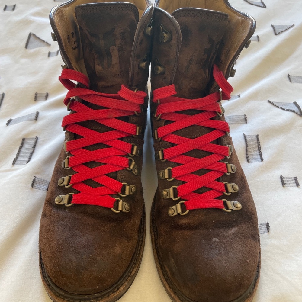 Frye Classic Hiking Boots with Red Laces